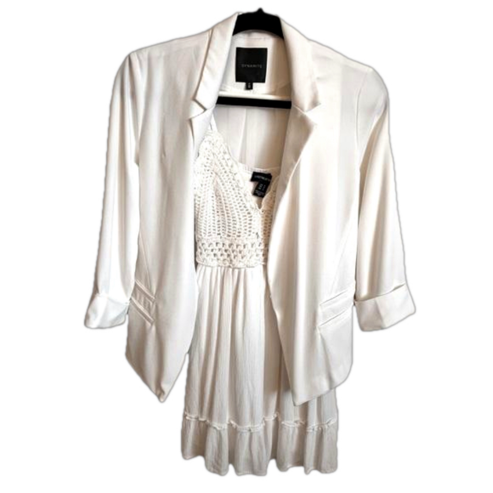2 piece bundle Streetwear society crochet mini dress under Dynamite white blazer